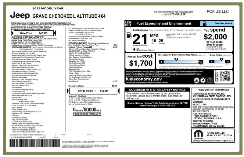 2022 Jeep Grand Cherokee L Altitude - SUNROOF - LEATHER Whitinsville MA