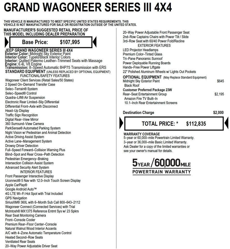 2022 Jeep Grand Wagoneer Series III / 4WD / Rear Entertainment / McIntosh Audio! Lincolnton NC