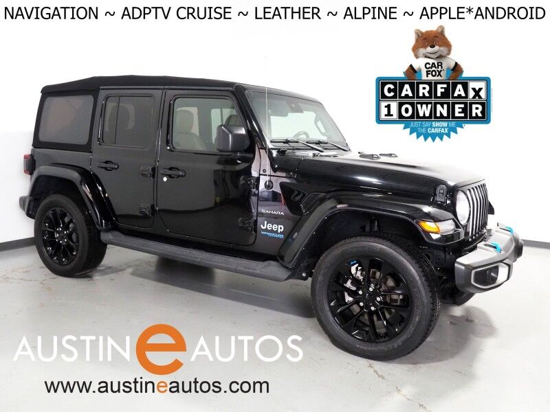 2022 Jeep Wrangler 4xe Unlimited Sahara *NAVIGATION, ADAPTIVE CRUISE, SAFETY ALERTS, BACKUP-CAMERA, COLOR TOUCHSCREEN, MCKINLEY LEATHER, KEYLESS ENTRY, 20 INCH WHEELS, ALPINE AUDIO, ANDROID & APPLE