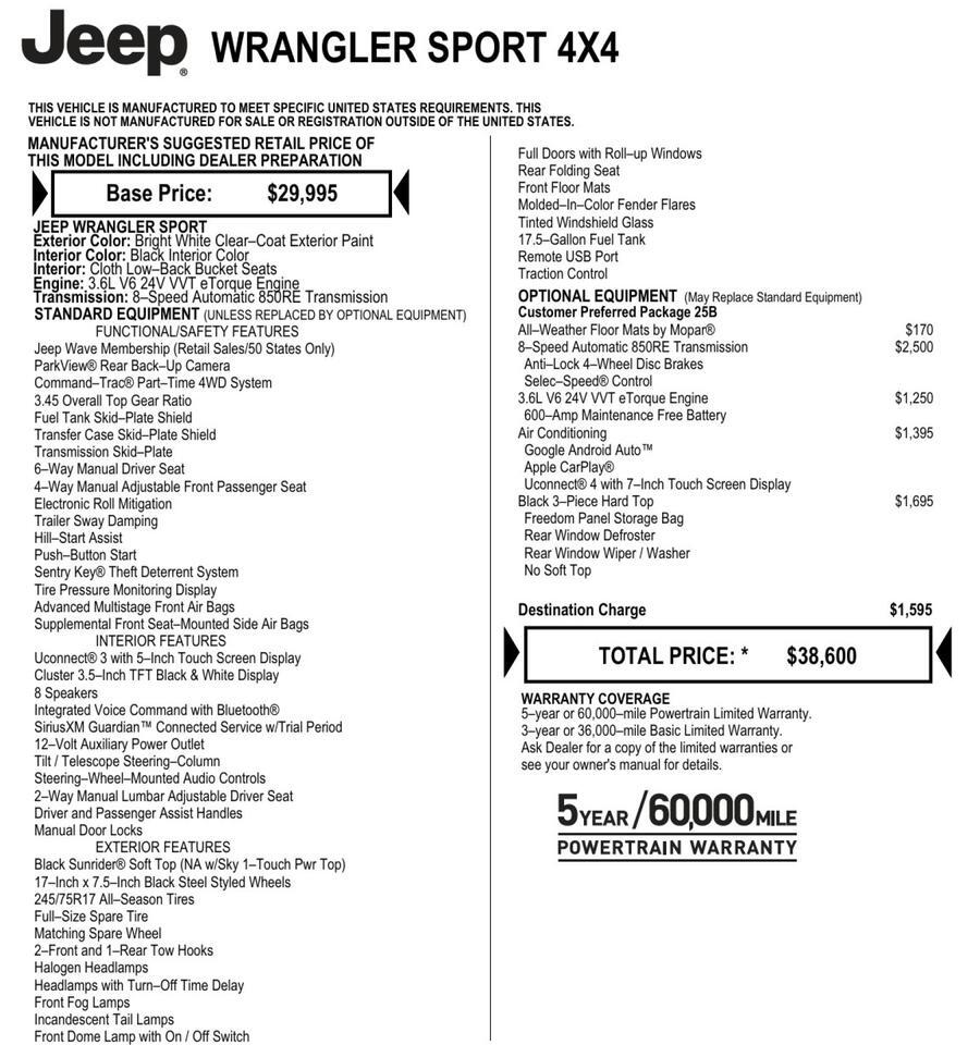 2022 Jeep Wrangler Sport 4X4 / Hard Top / Wheels & Tires Upgrade / 3.6L V6! Lincolnton NC