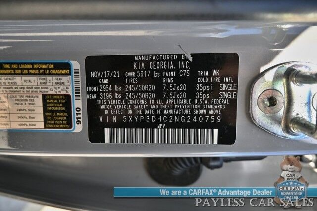 2022 Kia Telluride EX / AWD / Nightfall & Premium Pkg / Auto Start / Heated & Cooled Leather Seats / Heated Steering / Sunroof / NAV / Adaptive Cruise / Lane Depart & Blind Spot / Rear Captain Chairs / 3rd Row / Seats 7 / Tow Pkg / 1-Owner Anchorage AK