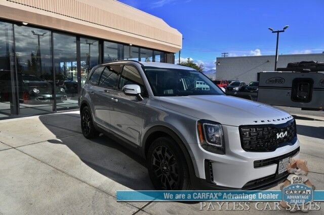 2022 Kia Telluride EX / AWD / Nightfall & Premium Pkg / Auto Start / Heated & Cooled Leather Seats / Heated Steering / Sunroof / NAV / Adaptive Cruise / Lane Depart & Blind Spot / Rear Captain Chairs / 3rd Row / Seats 7 / Tow Pkg / 1-Owner Anchorage AK