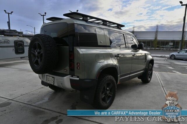 2022 Land Rover Defender 110 STANDARD / AWD / Cold Climate Pkg / Heated Cloth Seats / Heated Steering Wheel / Lane Watch & Blind Spot Alert / Navigation / Apple CarPlay & Android Auto / 360 Camera / Roof Rack / Block Heater / Tow Pkg Anchorage AK