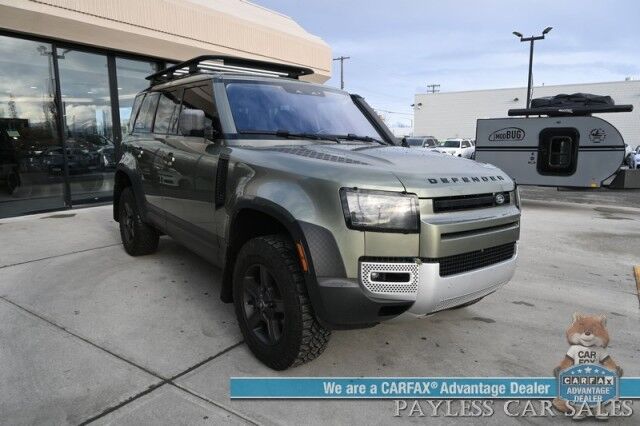 2022 Land Rover Defender 110 STANDARD / AWD / Cold Climate Pkg / Heated Cloth Seats / Heated Steering Wheel / Lane Watch & Blind Spot Alert / Navigation / Apple CarPlay & Android Auto / 360 Camera / Roof Rack / Block Heater / Tow Pkg Anchorage AK