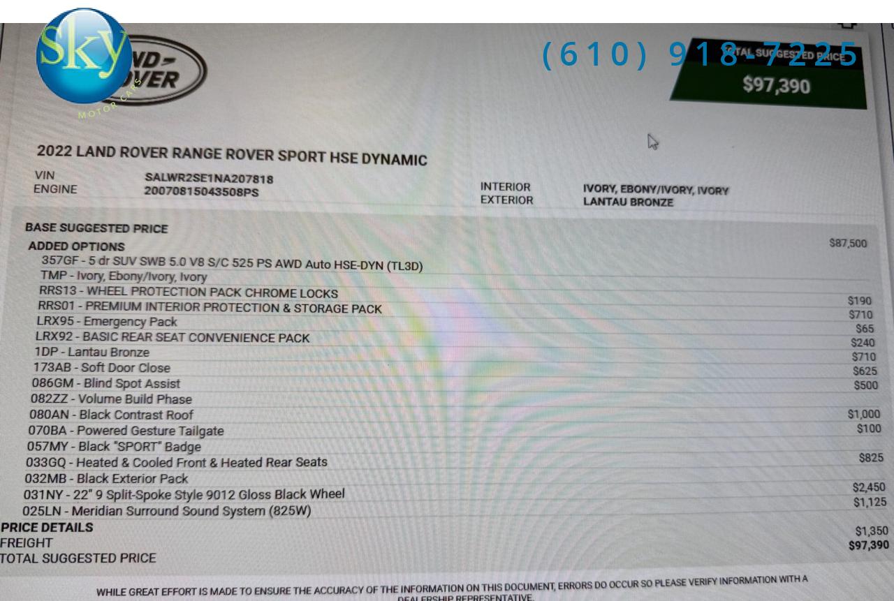2022 Land Rover Range Rover Sport 4WD HSE Dynamic Supercharged V8 West Chester PA