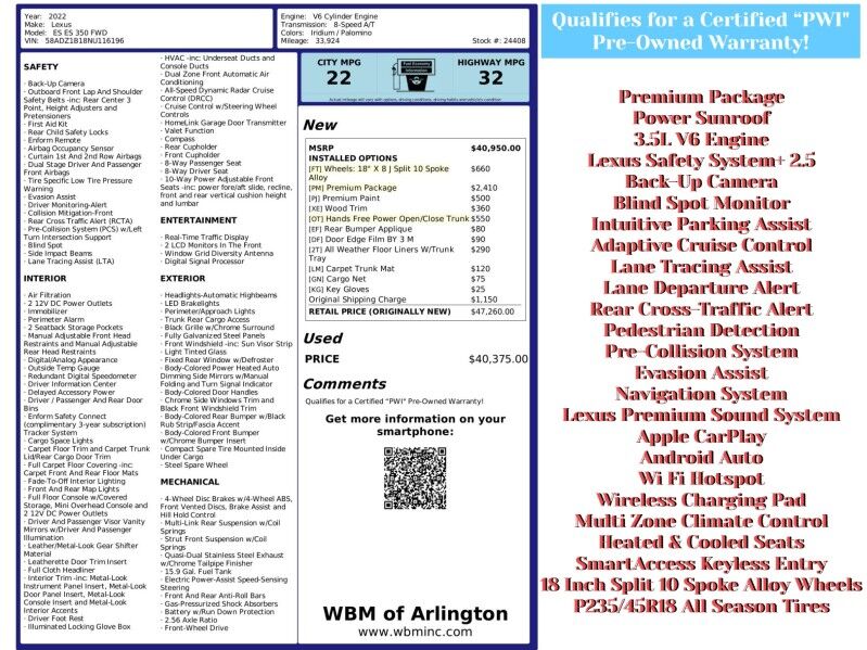 2022 Lexus ES 350 Luxury and Premium