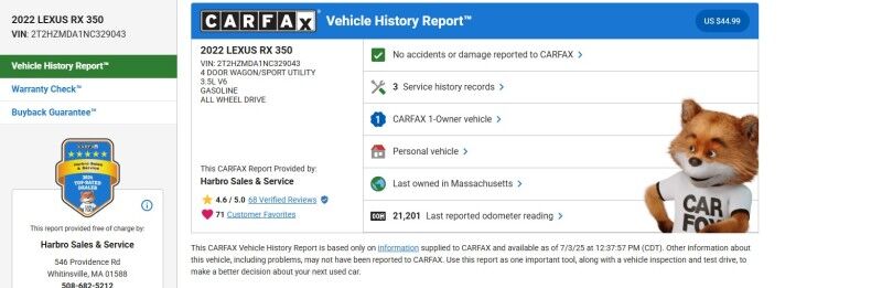 2022 Lexus RX 350 - 1 OWNER - LOW MILES - GARAGED Whitinsville MA