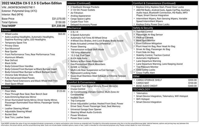 2022 MAZDA CX-5 2.5 S Carbon Edition Raleigh NC