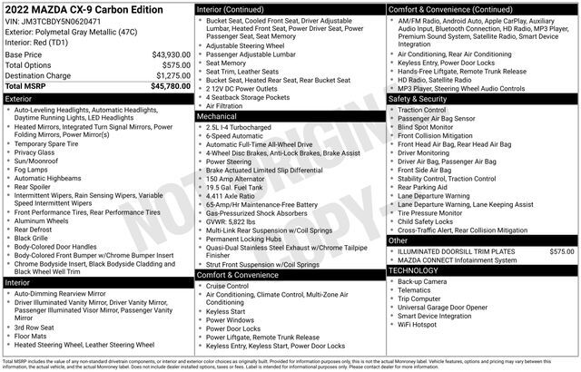 2022 MAZDA CX-9 Carbon Edition Raleigh NC