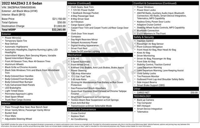 2022 MAZDA Mazda3 2.0 Raleigh NC