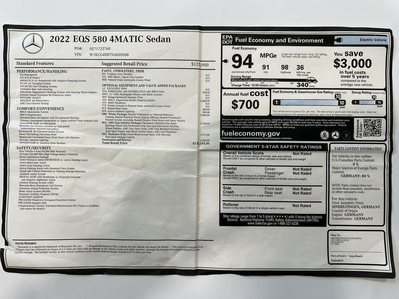 2022 Mercedes-Benz EQS EQS 580 San Rafael CA