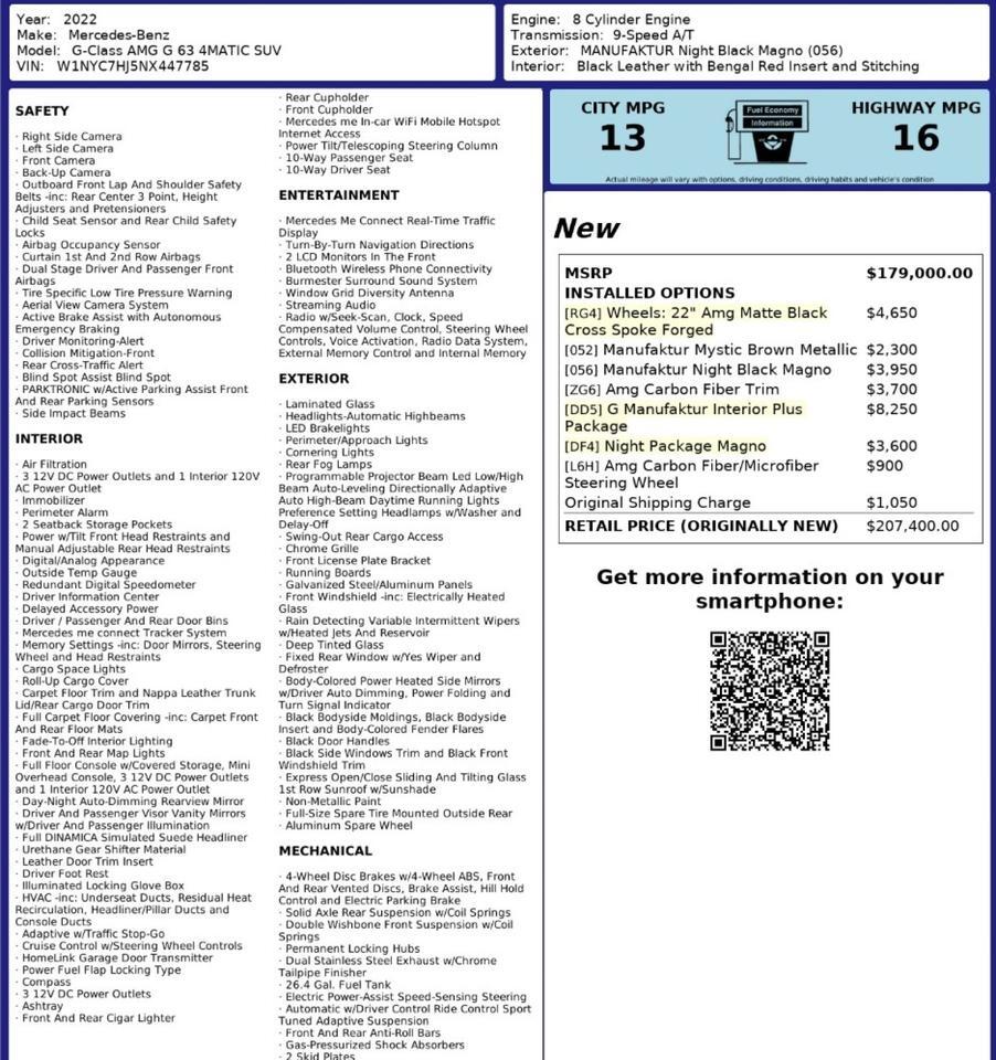 2022 Mercedes-Benz G-Class AMG G63 Designo Magno Factory Finish Franklin TN