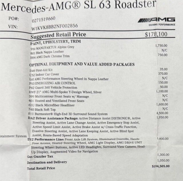 2022 Mercedes-Benz SL 63 AMG ($194,505 MSRP!) *DRIVER ASST PKG* *PERFORMANCE LINE* *ALPINE GREY* *1-OWNER* San Diego CA