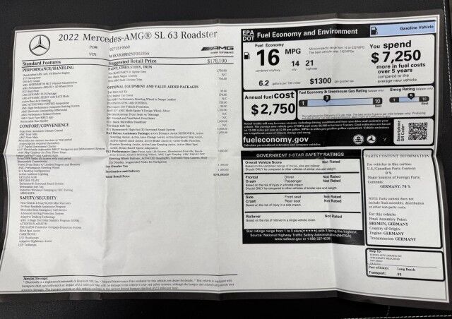 2022 Mercedes-Benz SL 63 AMG ($194,505 MSRP!) *DRIVER ASST PKG* *PERFORMANCE LINE* *ALPINE GREY* *1-OWNER* San Diego CA