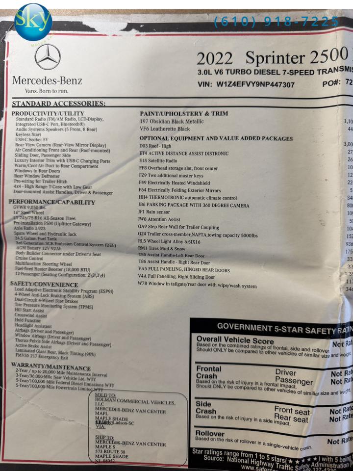 2022 Mercedes-Benz Sprinter Passenger Van 4WD EXPLORER VANS CONVERSION LIMITED SE West Chester PA