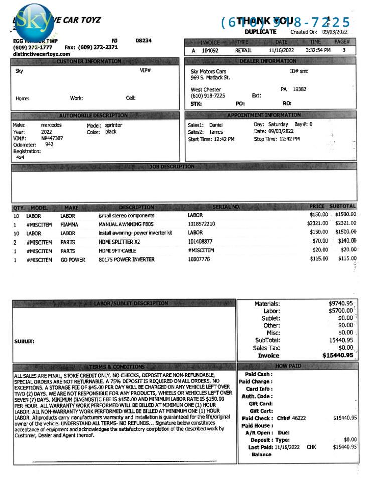 2022 Mercedes-Benz Sprinter Passenger Van 4WD EXPLORER VANS CONVERSION LIMITED SE West Chester PA