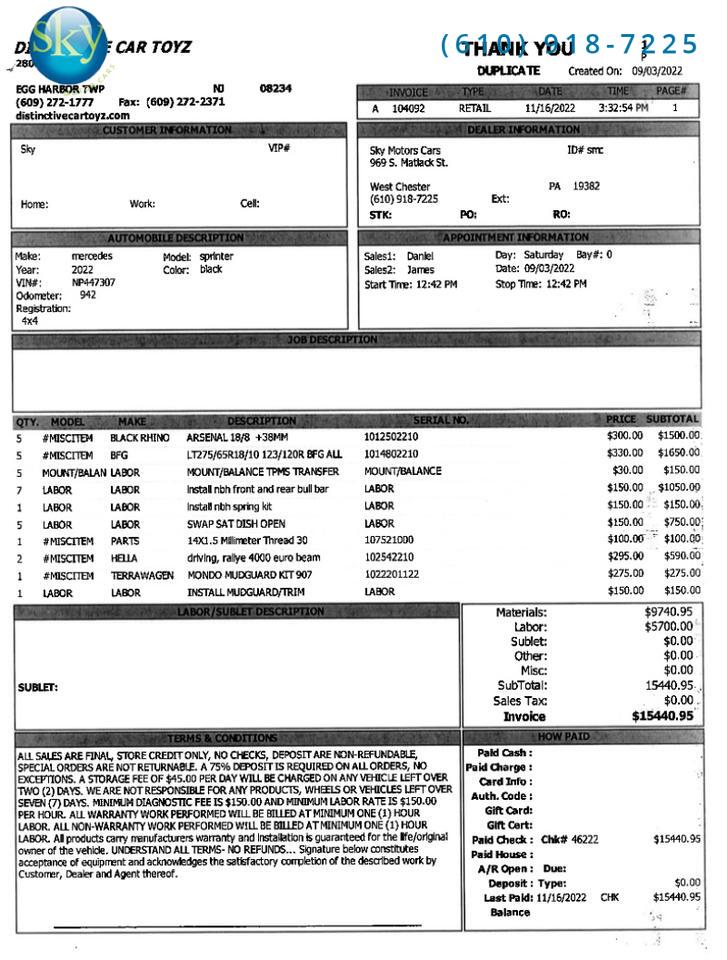2022 Mercedes-Benz Sprinter Passenger Van 4WD EXPLORER VANS CONVERSION LIMITED SE West Chester PA