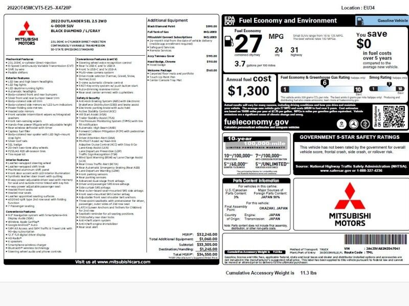 2022 Mitsubishi Outlander SEL w/ Leather and 3rd Row Arlington VA
