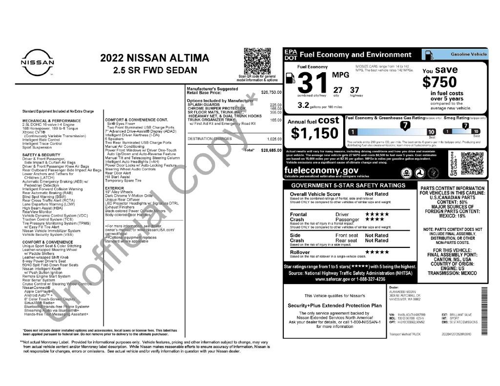 2022 Nissan Altima 2.5 SR OR