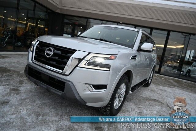 2022 Nissan Armada SV / AWD / 5.6L V8 / Power & Heated Leather Seats / Navigation / Adaptive Cruise / Lane Depart & Blind Spot Alert / Apple CarPlay & Android Auto / Back Up Cam / 3rd Row / Seats 8 / Keyless Entry & Start / 1-Owner Anchorage AK