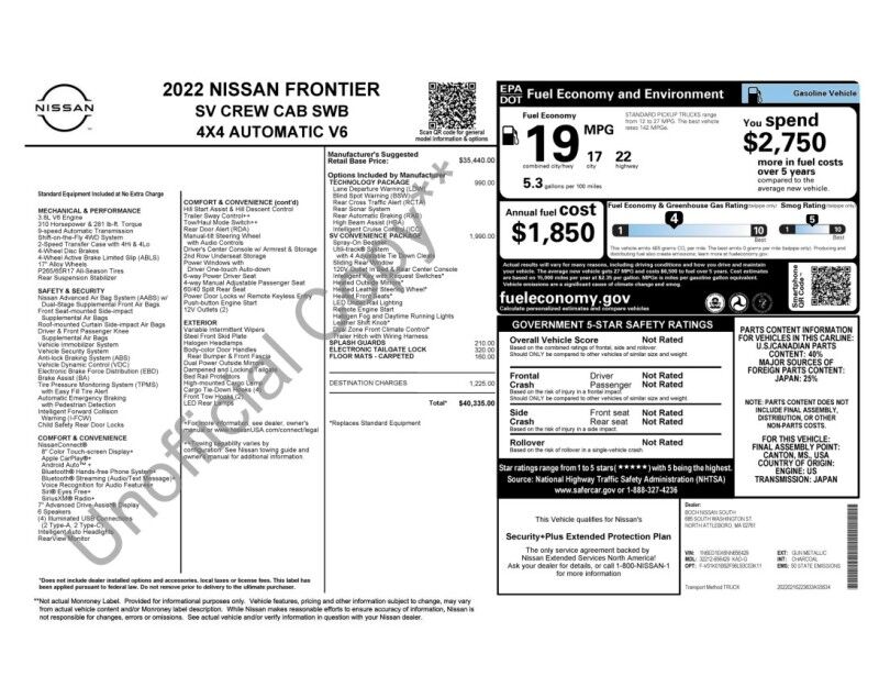 2022 Nissan Frontier SV - 1 OWNER - CONVENIENCE & TECHNOLOGY PACKAGES Whitinsville MA