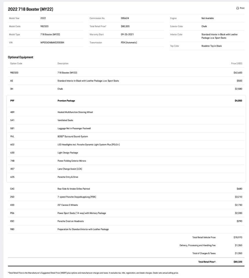 2022 Porsche 718 Boxster Pompano Beach FL