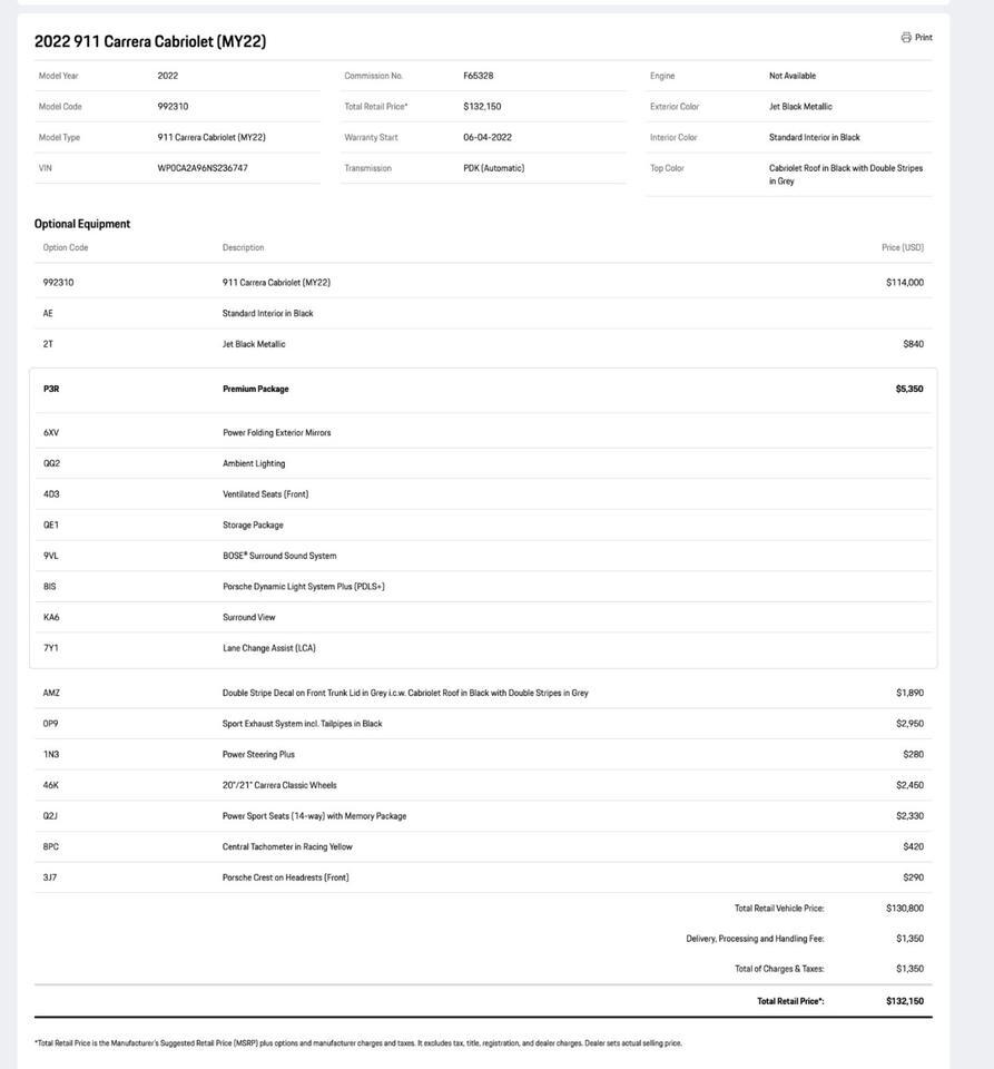 2022 Porsche 911 Carrera Cabriolet Pompano Beach FL