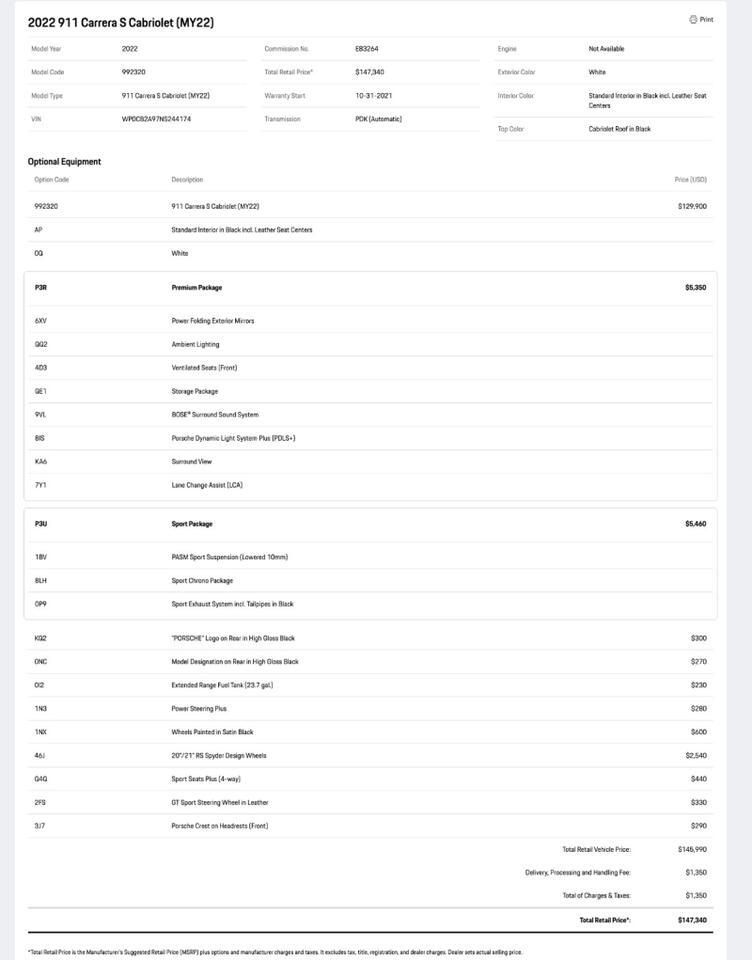 2022 Porsche 911 Carrera S Cabriolet Pompano Beach FL