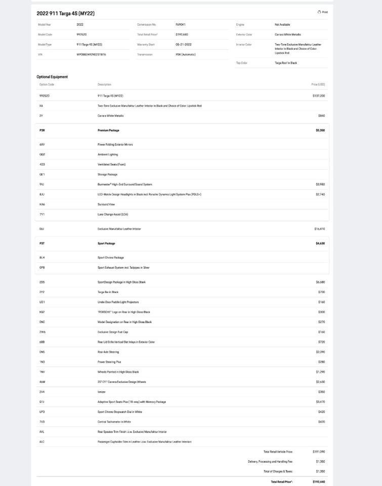 2022 Porsche 911 Targa 4S Pompano Beach FL