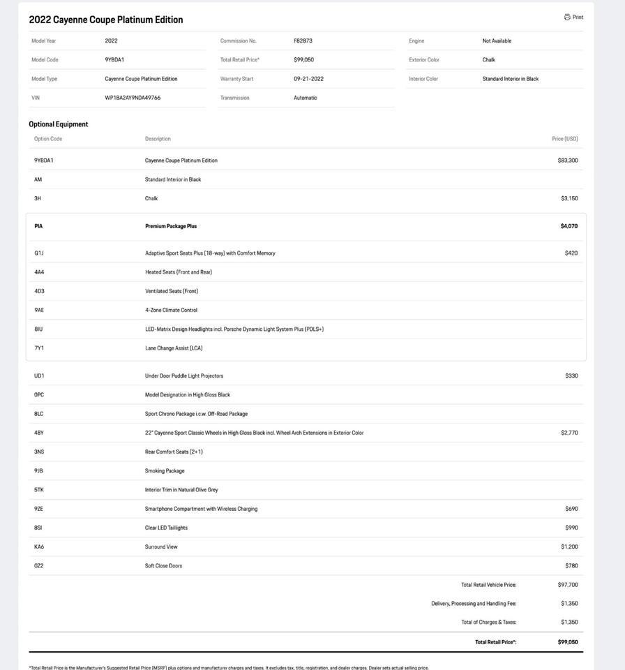 2022 Porsche Cayenne Coupe Platinum Edition Pompano Beach FL