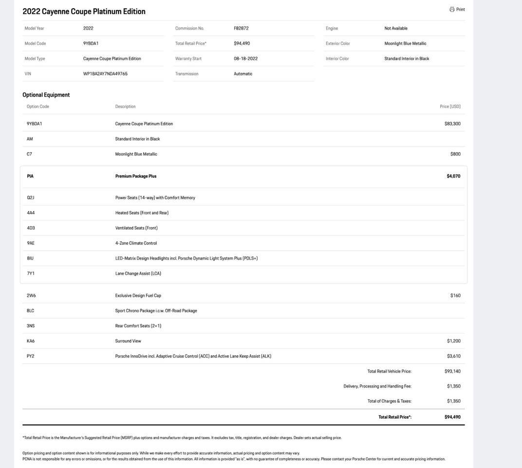 2022 Porsche Cayenne Platinum Edition Pompano Beach FL