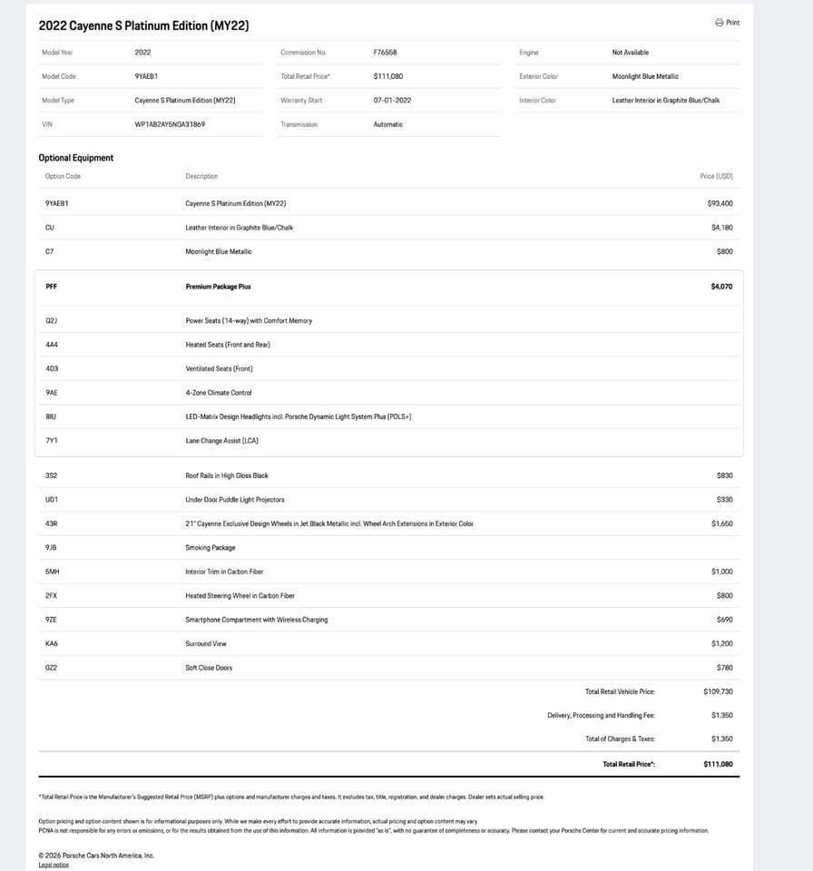 2022 Porsche Cayenne S Platinum Edition Pompano Beach FL