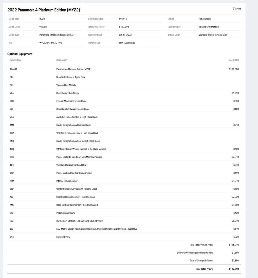 2022 Porsche Panamera 4 Platinum Edition Pompano Beach FL