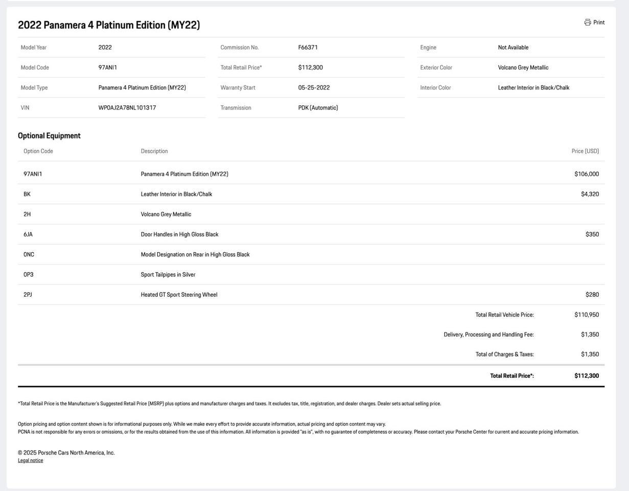2022 Porsche Panamera Platinum Edition Pompano Beach FL