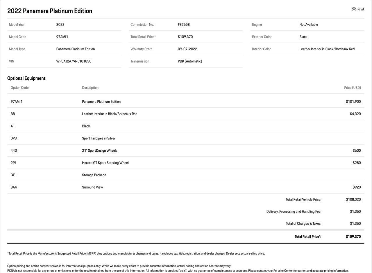 2022 Porsche Panamera Platinum Edition Pompano Beach FL