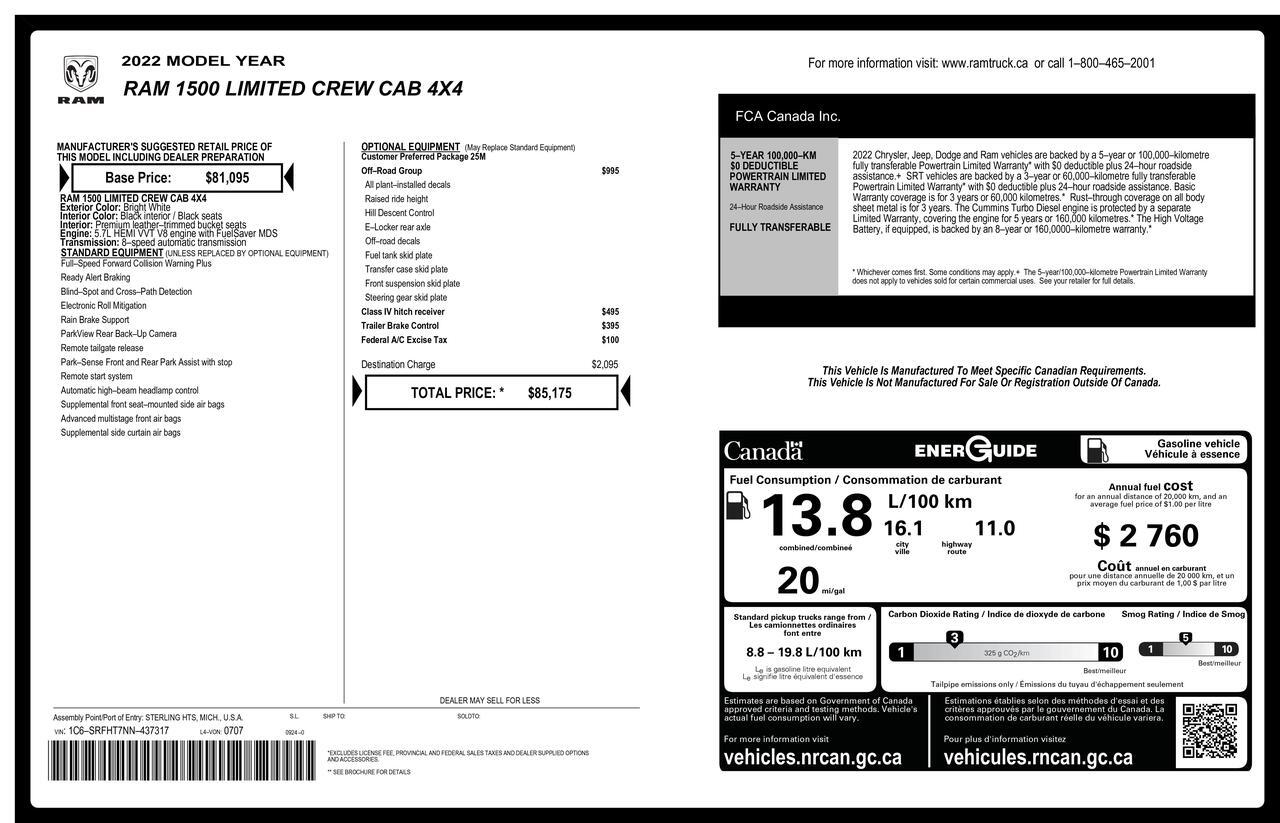 2022 Ram 1500 4x4 Crew Cab Limited Leather Nav BCam Red Deer AB