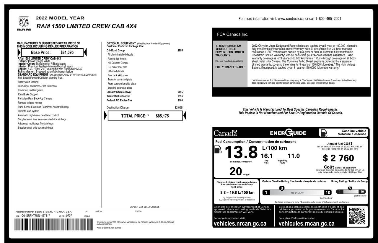 2022 Ram 1500 4x4 Crew Cab Limited Leather Nav BCam Red Deer AB