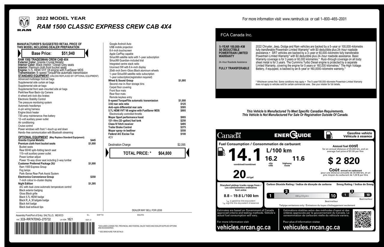 2022 Ram 1500 Classic 4x4 Crew Cab Express Night Edition PSeat BCam Red Deer AB