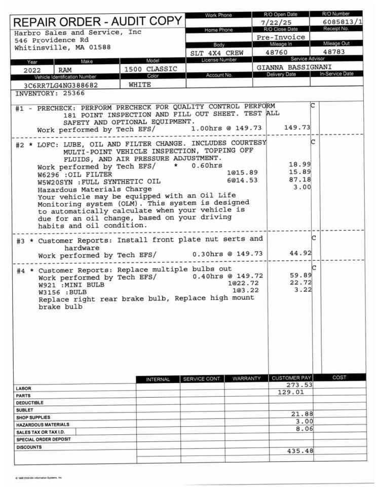 2022 Ram 1500 Classic SLT - 1 OWNER - GREAT SERVICE HISTORY Whitinsville MA