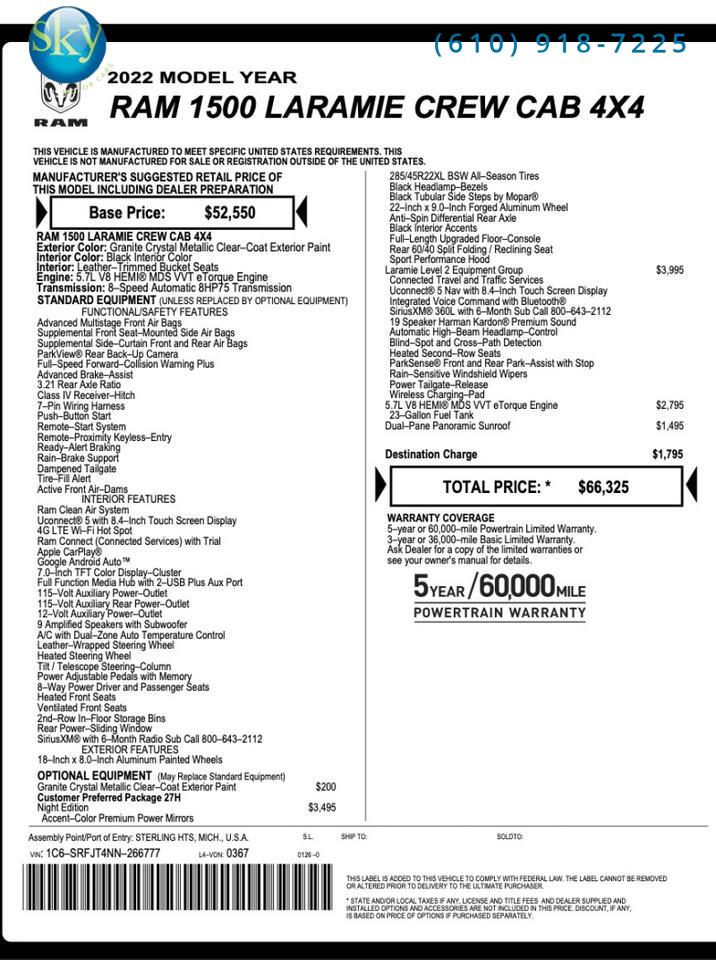 2022 Ram 1500 Crew Cab 4WD Laramie LEVEL 2 NIGHT EDITION V8