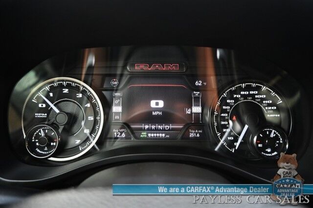 2022 Ram 1500 Rebel / GT Pkg / Night Edition / Rebel 12 Pkg / 4X4 / Crew Cab / Heated Seats & Steering / NAV / Sunroof / Auto Start / Harman Kardon / Adaptive Cruise / Blind Spot & Lane Alert / Tonneau Cover / Tow Pkg / 1-Owner Anchorage AK