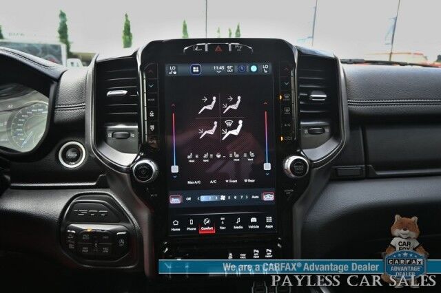 2022 Ram 1500 Rebel / GT Pkg / Night Edition / Rebel 12 Pkg / 4X4 / Crew Cab / Heated Seats & Steering / NAV / Sunroof / Auto Start / Harman Kardon / Adaptive Cruise / Blind Spot & Lane Alert / Tonneau Cover / Tow Pkg / 1-Owner Anchorage AK