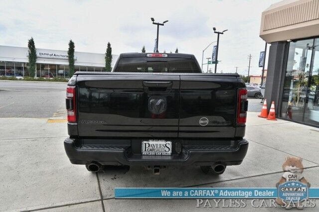 2022 Ram 1500 Rebel / GT Pkg / Night Edition / Rebel 12 Pkg / 4X4 / Crew Cab / Heated Seats & Steering / NAV / Sunroof / Auto Start / Harman Kardon / Adaptive Cruise / Blind Spot & Lane Alert / Tonneau Cover / Tow Pkg / 1-Owner Anchorage AK