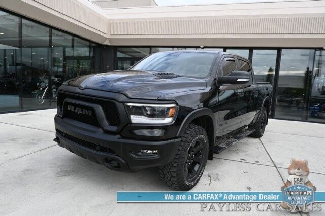 2022 Ram 1500 Rebel / GT Pkg / Night Edition / Rebel 12 Pkg / 4X4 / Crew Cab / Heated Seats & Steering / NAV / Sunroof / Auto Start / Harman Kardon / Adaptive Cruise / Blind Spot & Lane Alert / Tonneau Cover / Tow Pkg / 1-Owner Anchorage AK