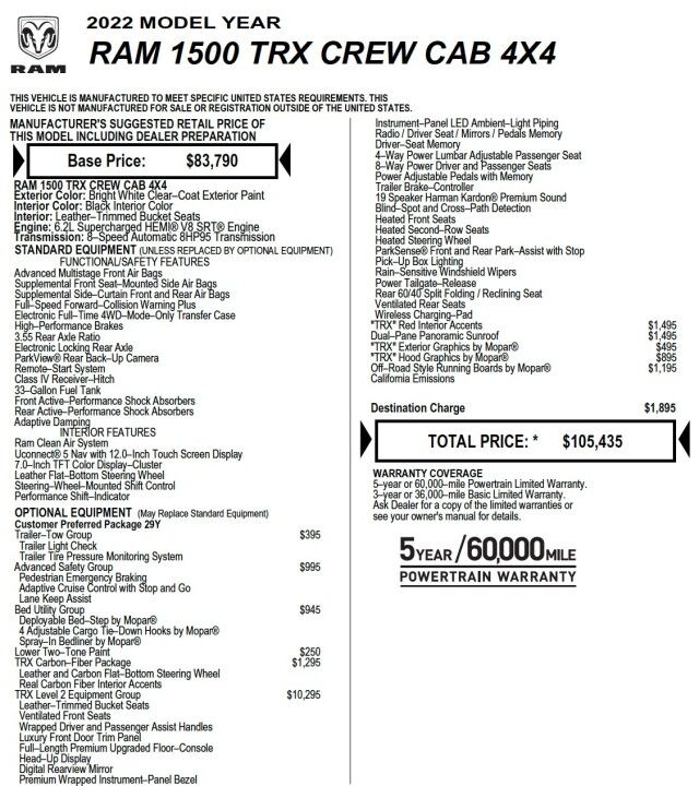 2022 Ram 1500 TRX 4X4 / Level 2 Equipment / Carbon Fiber PKG! High Point NC