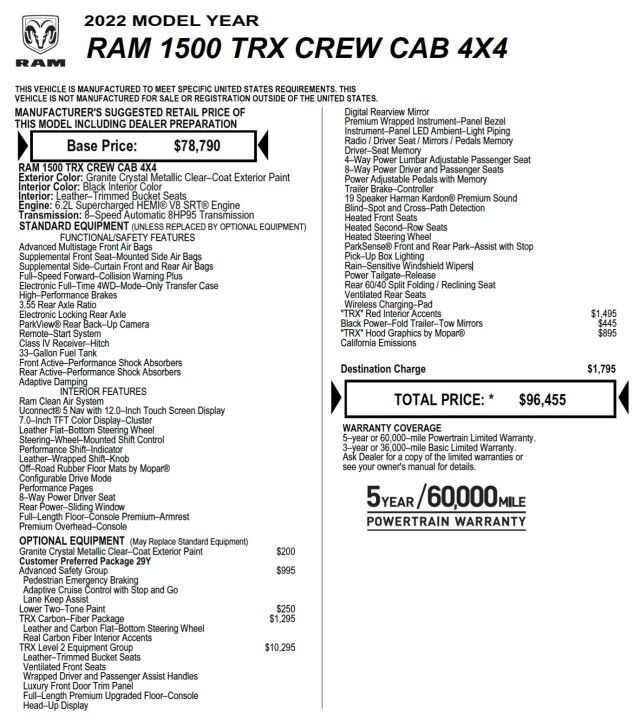 2022 Ram 1500 TRX 4X4 / Supercharged V8 / Level 2 Equipment! High Point NC