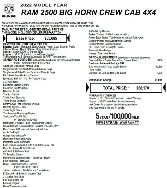 2022 Ram 2500 Big Horn 4x4 / Cummins Turbo Diesel! High Point NC