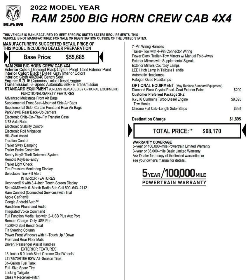 2022 Ram 2500 Big Horn 4x4 / Cummins Turbo Diesel! Lincolnton NC