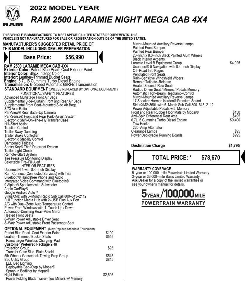 2022 Ram 2500 Laramie 4X4 / MEGA CAB / Diesel / Level B Equipment! Lincolnton NC