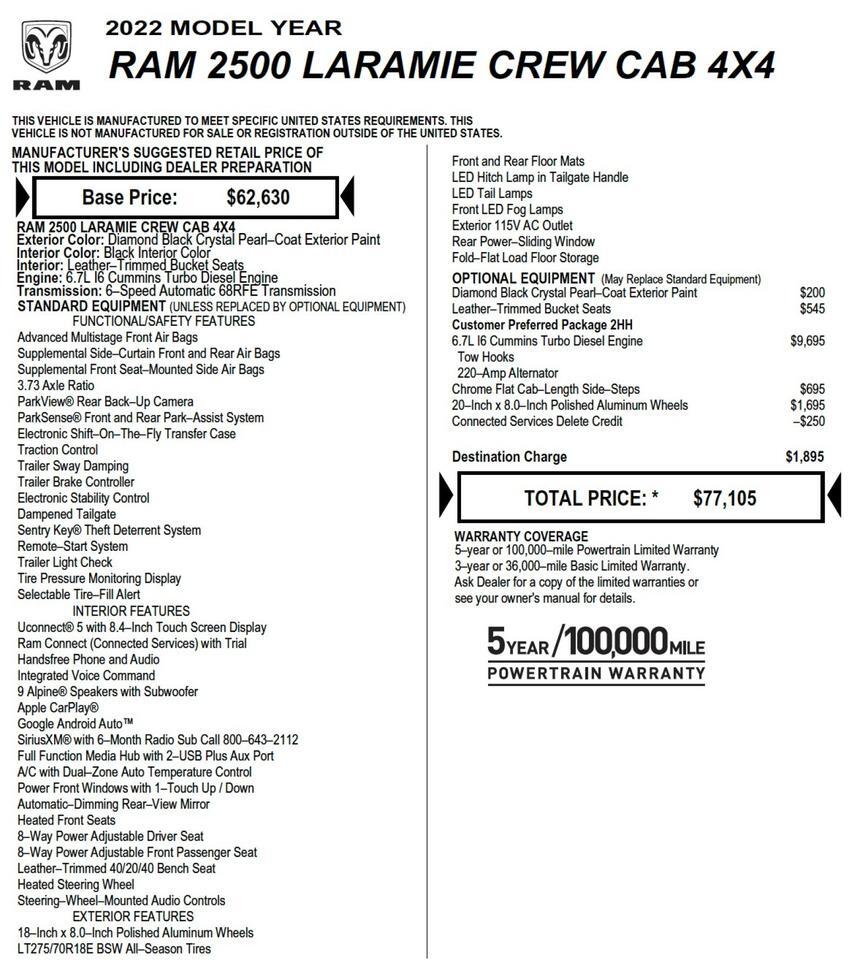 2022 Ram 2500 Laramie 4X4 / NORSTAR SR STEEL FLAT BED / Turbo Diesel! High Point NC